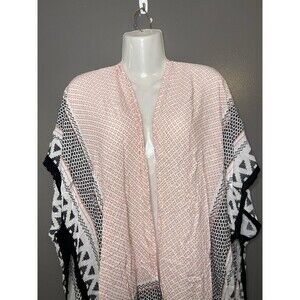 Moss Rose Kimono Blouse Womens One Size Pink Black Geometric Open Front Boho